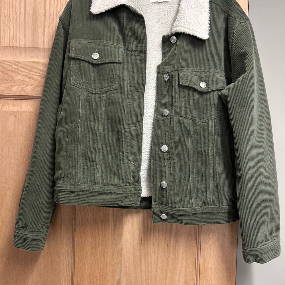 PacSun Green Utility Jacket with White Sherpa Collar